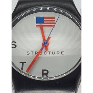Structure Black Quartz Watch with American Flag Design